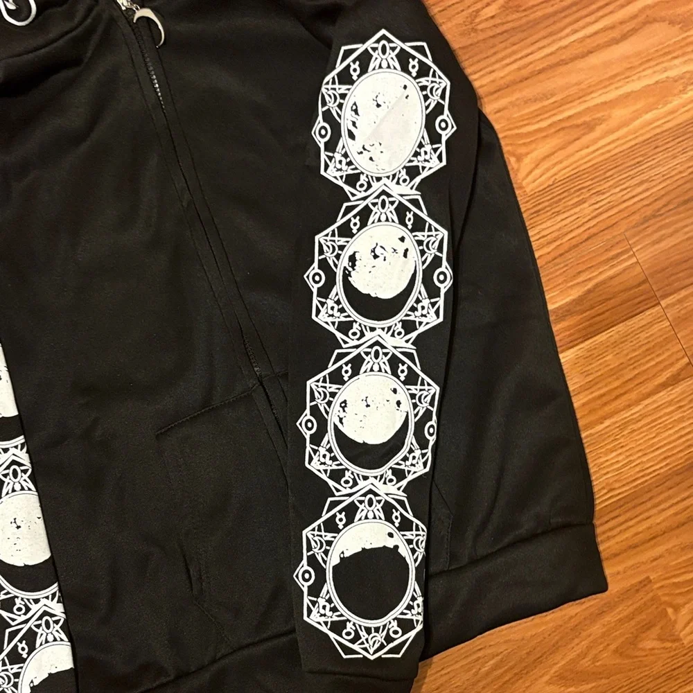 Moon Stages Gothic Black Hoodie with Graphic Accents - Picture 3 of 7